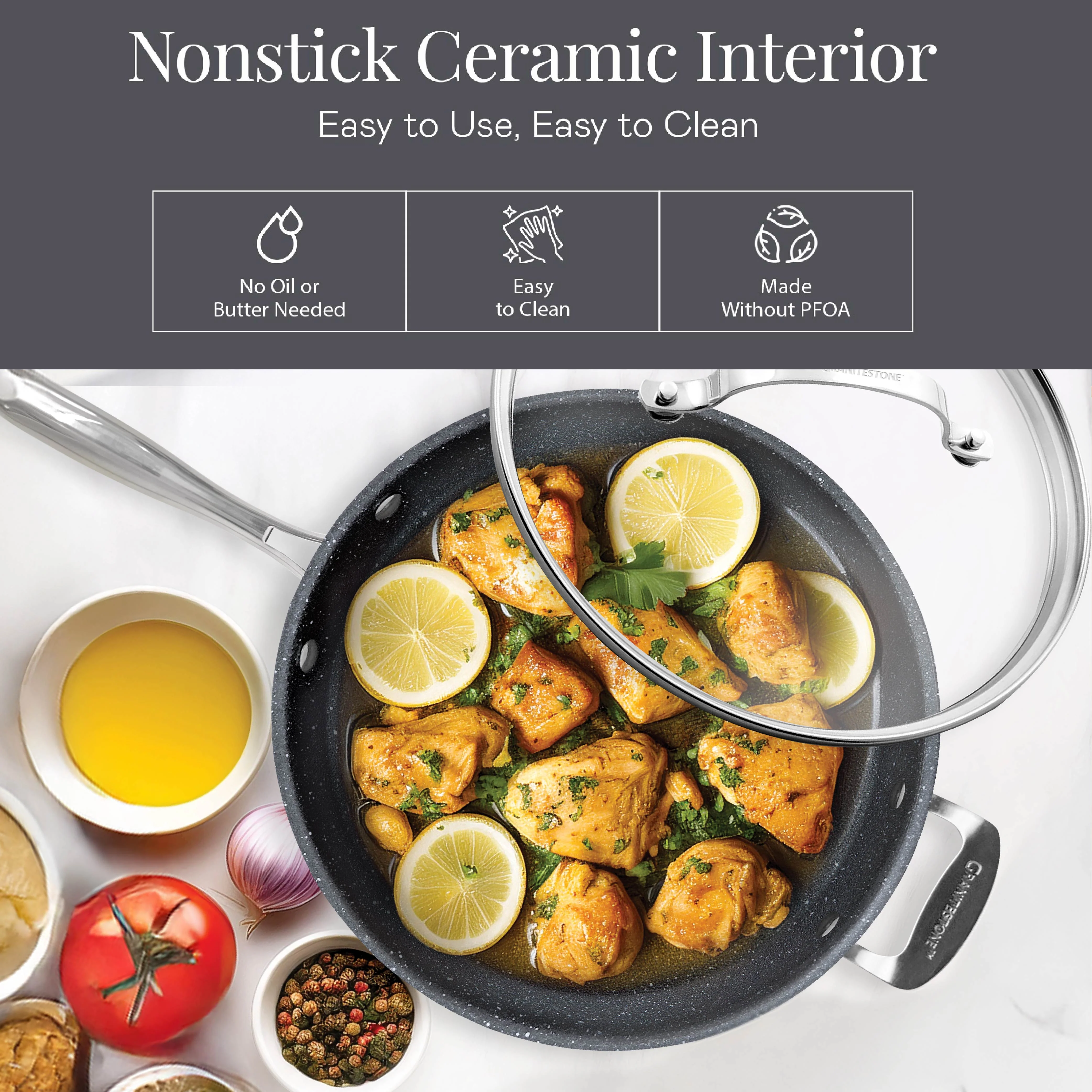 Granitestone Ceraluxe 14" Fry Pan with Lid - Image 4