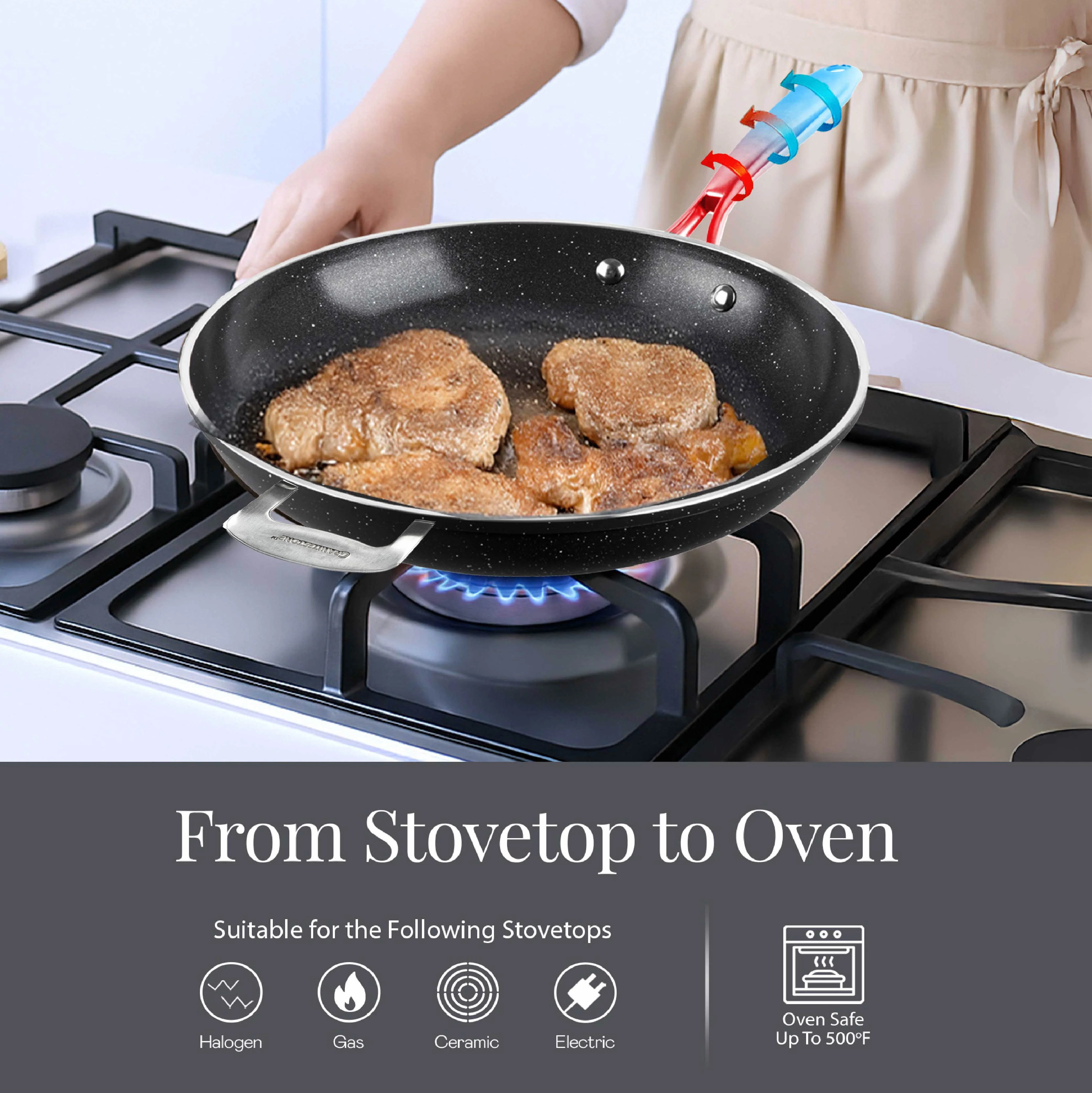 Granitestone Ceraluxe 14" Fry Pan with Lid - Image 5