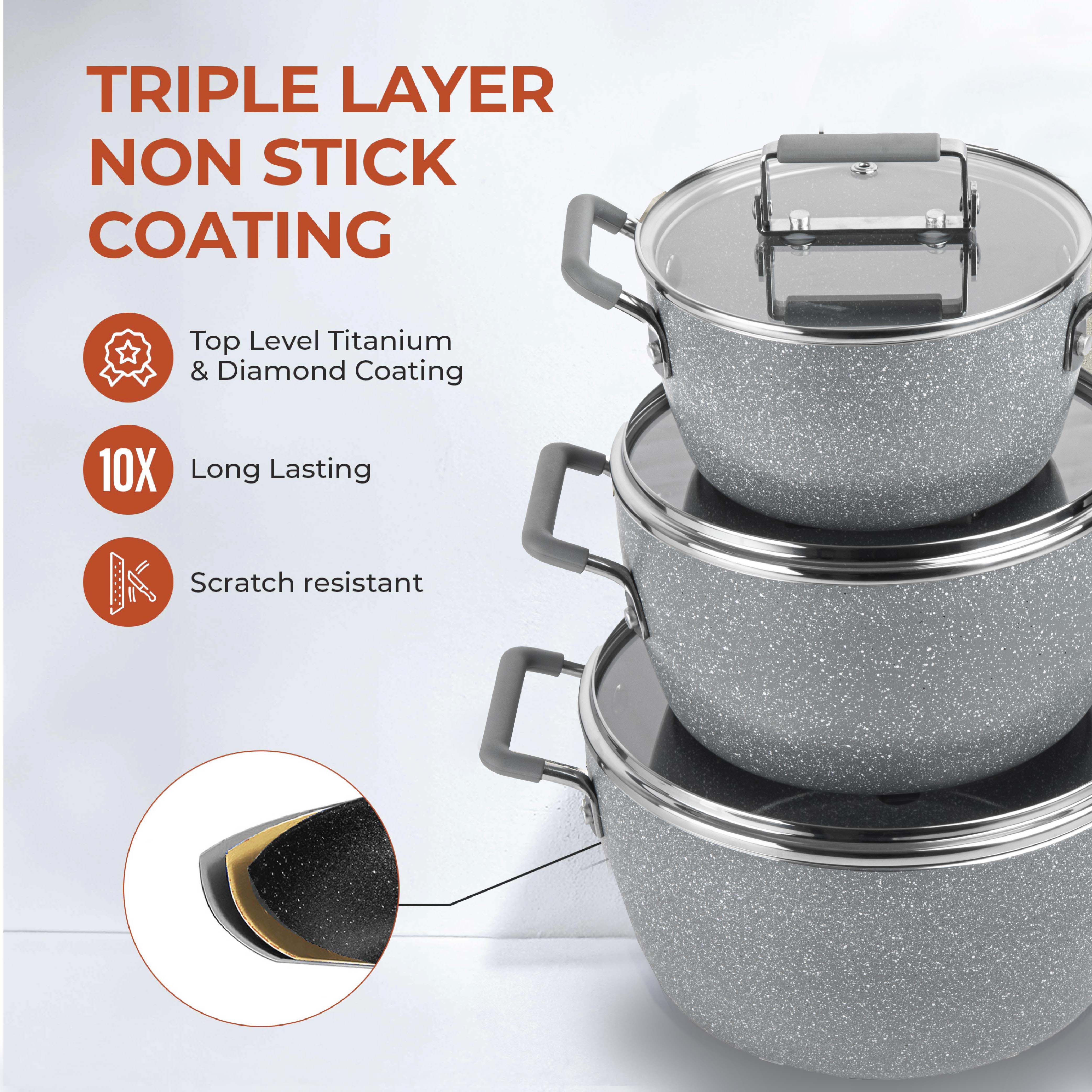 Granitestone Ceraluxe 6 Piece Grey Speckle Nesting Stock Pots Set - Image 5