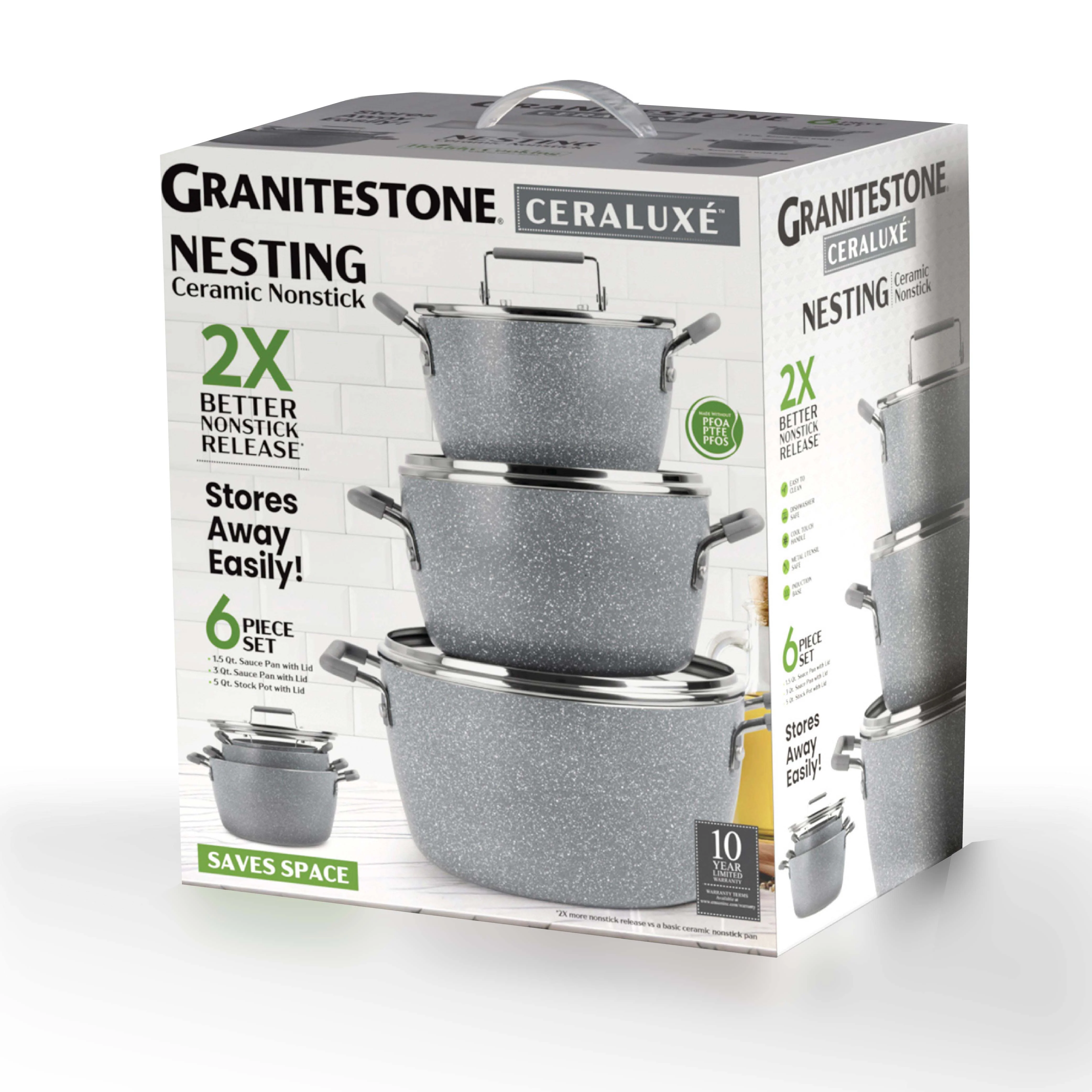 Granitestone Ceraluxe 6 Piece Grey Speckle Nesting Stock Pots Set - Image 8