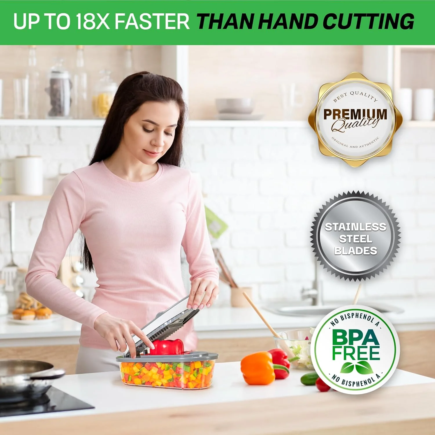 Chopzilla All-in-1 Vegetable Chopper & Mandoline Slicer with Container, 4 Blades & Scraper – Sharp Veggie Cutter, Salad Dicer & Food Chopper - Image 3