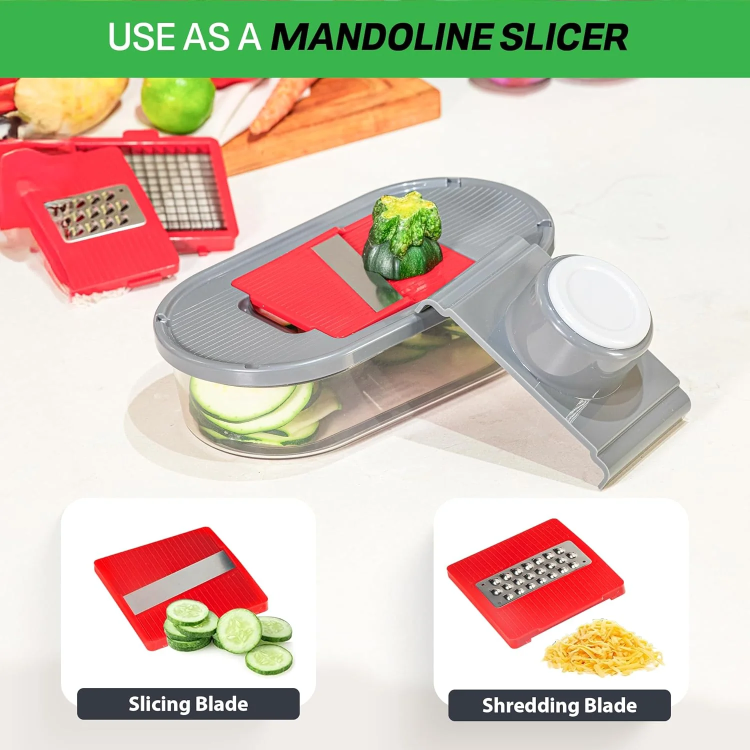 Chopzilla All-in-1 Vegetable Chopper & Mandoline Slicer with Container, 4 Blades & Scraper – Sharp Veggie Cutter, Salad Dicer & Food Chopper - Image 5