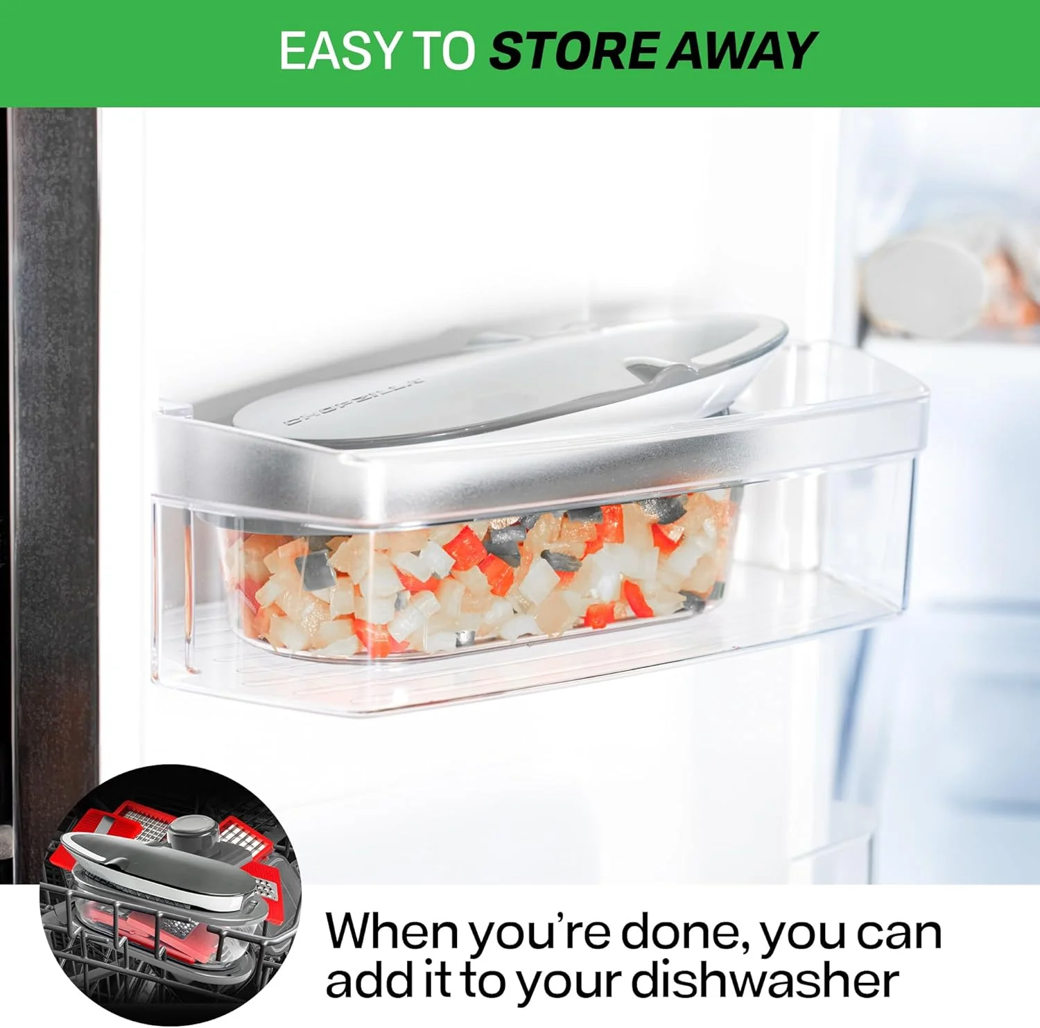 Chopzilla All-in-1 Vegetable Chopper & Mandoline Slicer with Container, 4 Blades & Scraper – Sharp Veggie Cutter, Salad Dicer & Food Chopper - Image 7