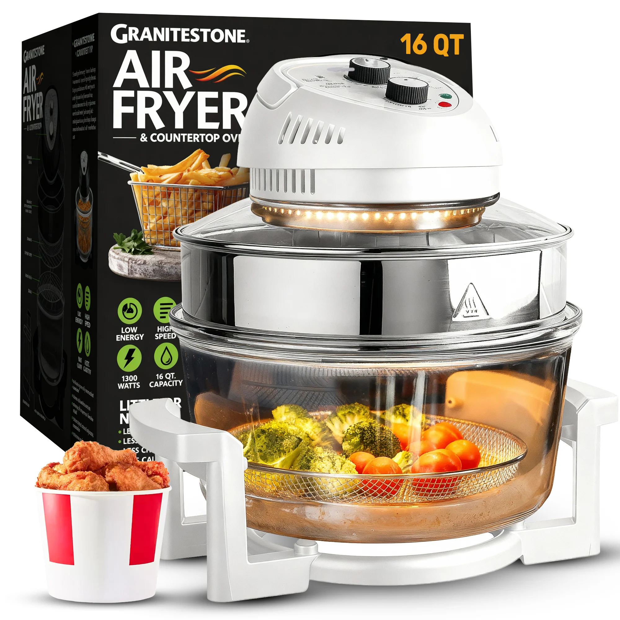 Granitestone Glass Air Fryer XL - Healthier, Crispier Cooking - 16 Quart Extra Large Oil-Less Convection Oven - Image 10
