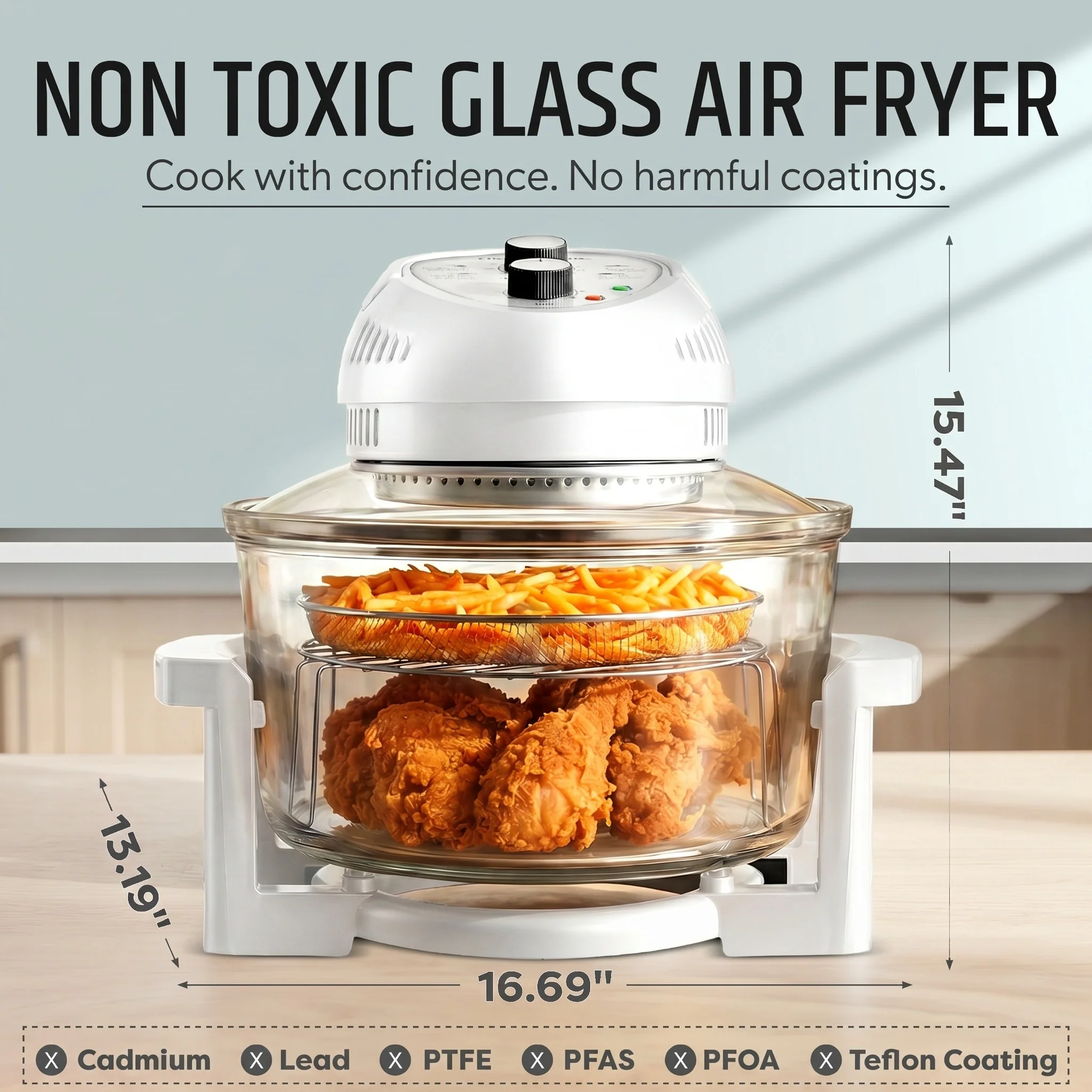 Granitestone Glass Air Fryer XL - Healthier, Crispier Cooking - 16 Quart Extra Large Oil-Less Convection Oven - Image 12