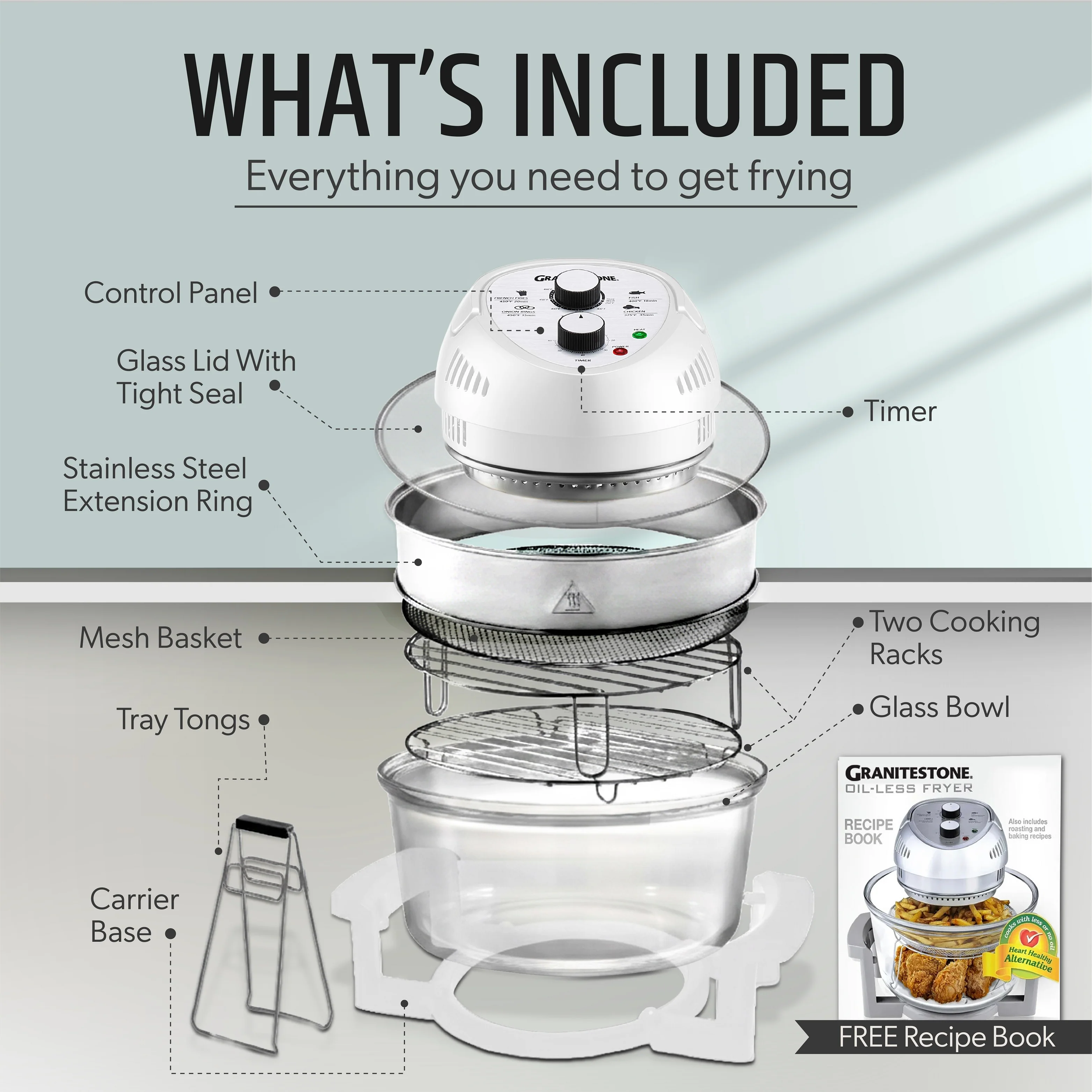 Granitestone Glass Air Fryer XL - Healthier, Crispier Cooking - 16 Quart Extra Large Oil-Less Convection Oven - Image 13