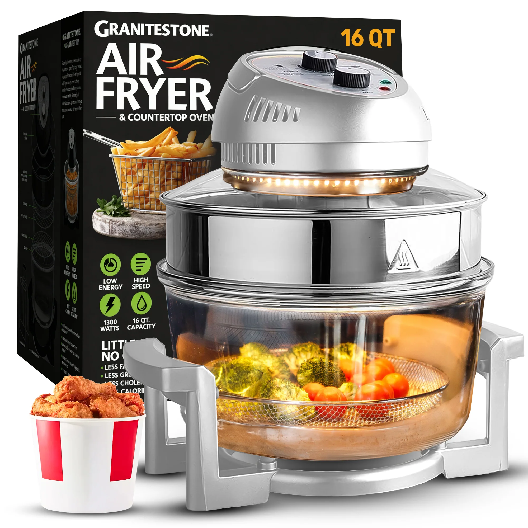 Granitestone Glass Air Fryer XL - Healthier, Crispier Cooking - 16 Quart Extra Large Oil-Less Convection Oven - Image 19