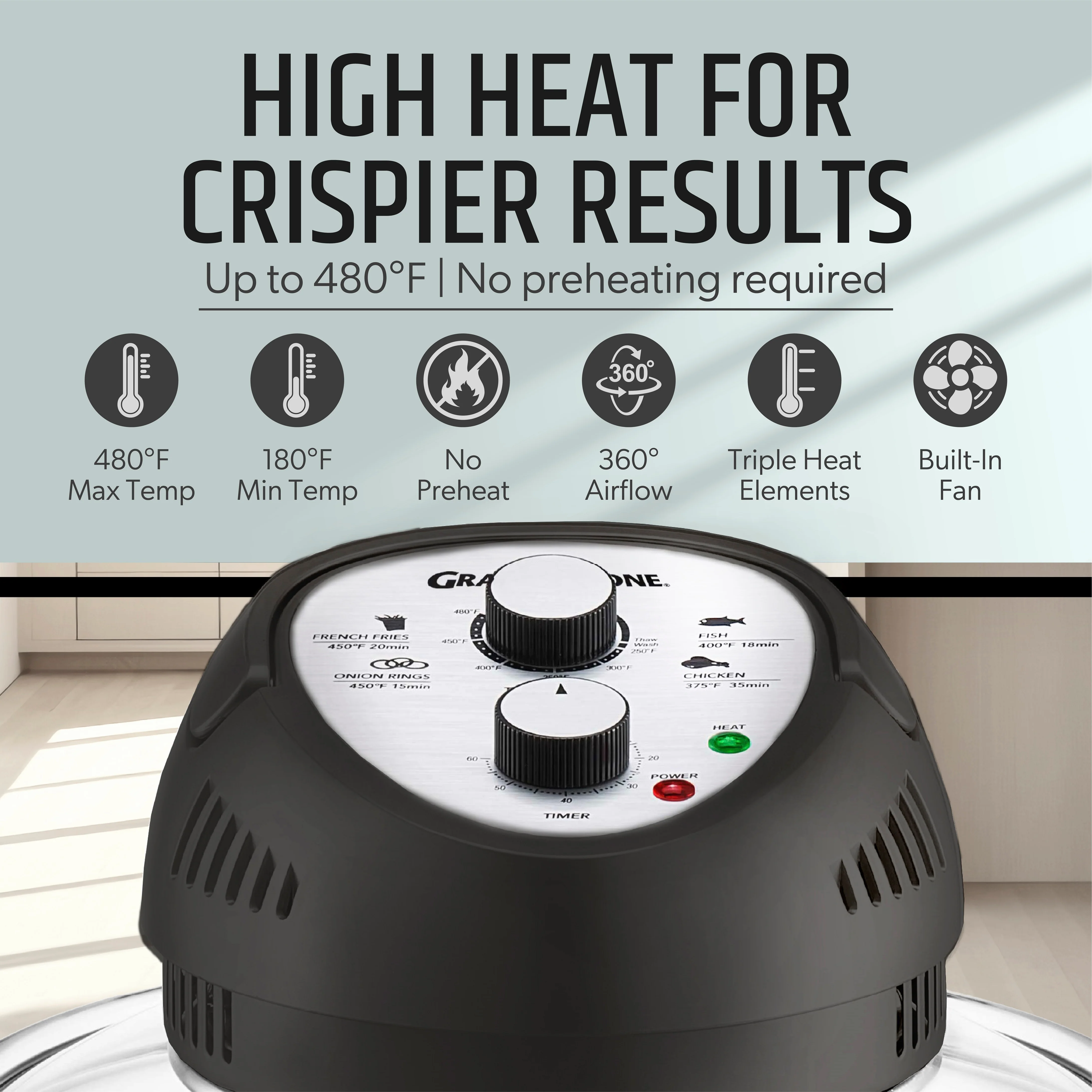 Granitestone Glass Air Fryer XL - Healthier, Crispier Cooking - 16 Quart Extra Large Oil-Less Convection Oven - Image 2