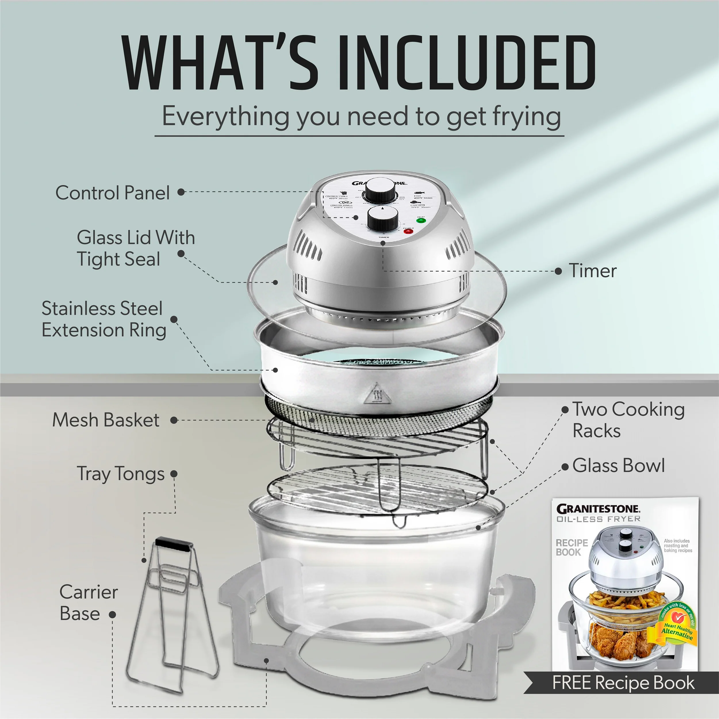 Granitestone Glass Air Fryer XL - Healthier, Crispier Cooking - 16 Quart Extra Large Oil-Less Convection Oven - Image 22