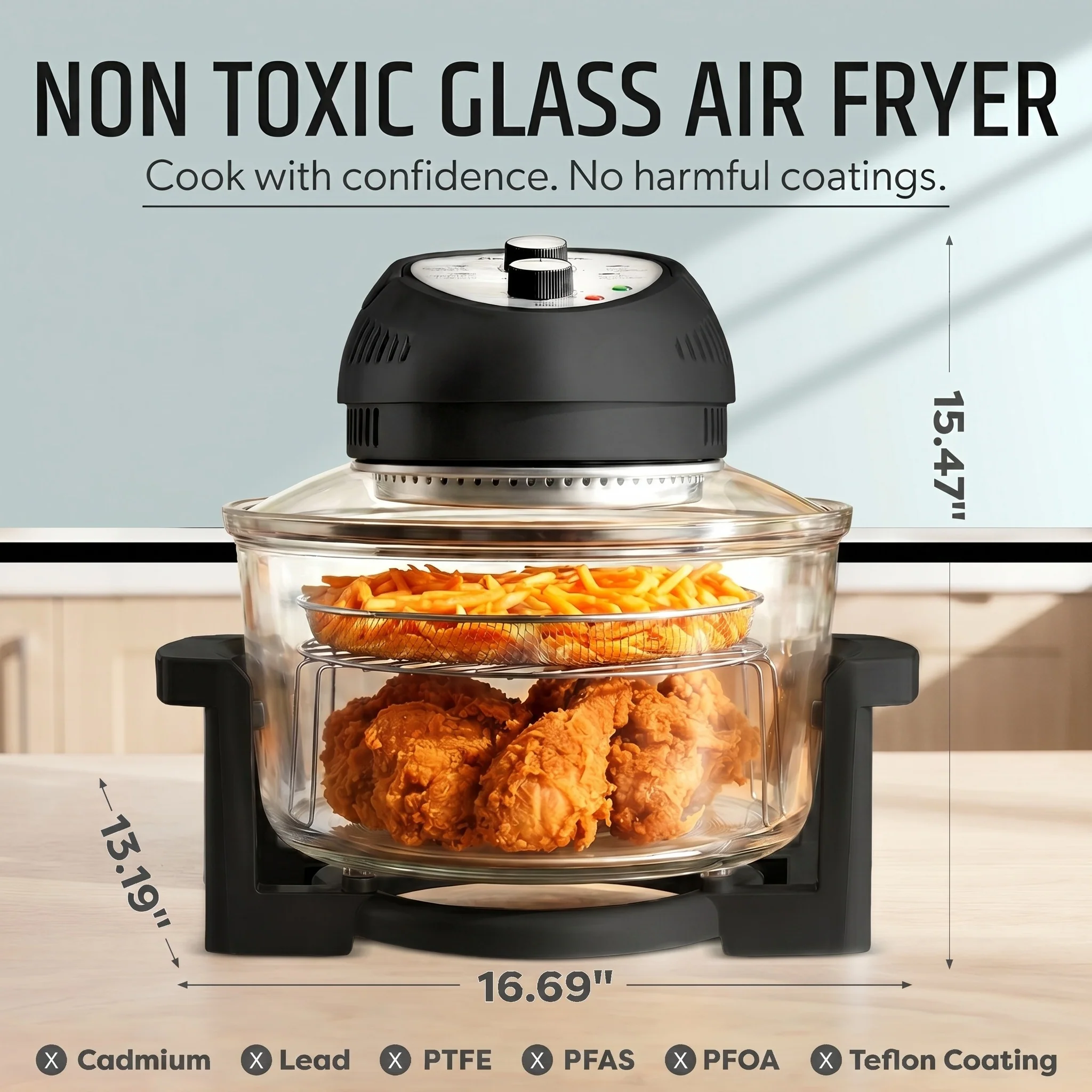 Granitestone Glass Air Fryer XL - Healthier, Crispier Cooking - 16 Quart Extra Large Oil-Less Convection Oven - Image 3