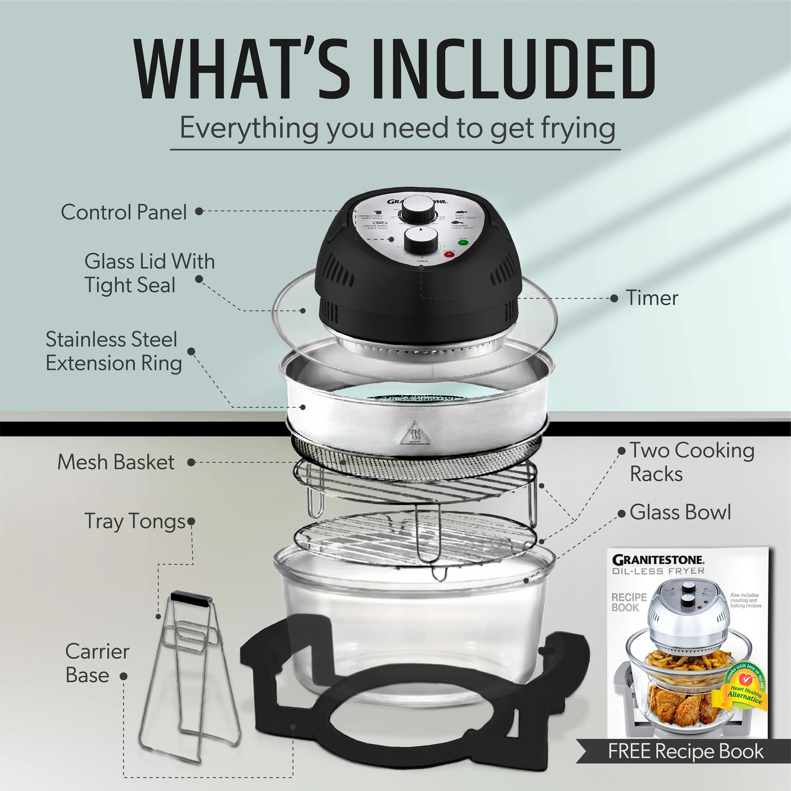 Granitestone Glass Air Fryer XL - Healthier, Crispier Cooking - 16 Quart Extra Large Oil-Less Convection Oven - Image 4