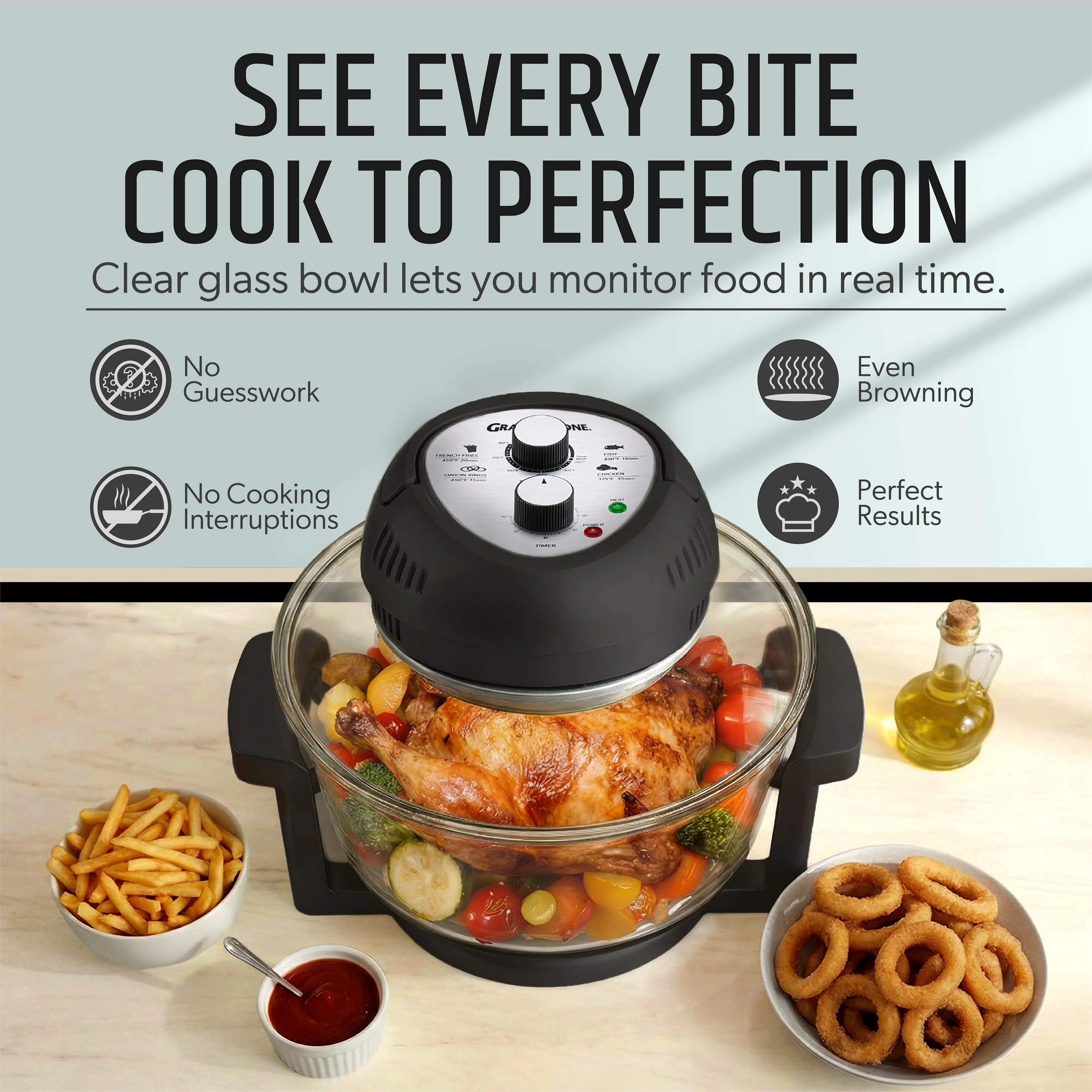 Granitestone Glass Air Fryer XL - Healthier, Crispier Cooking - 16 Quart Extra Large Oil-Less Convection Oven - Image 6