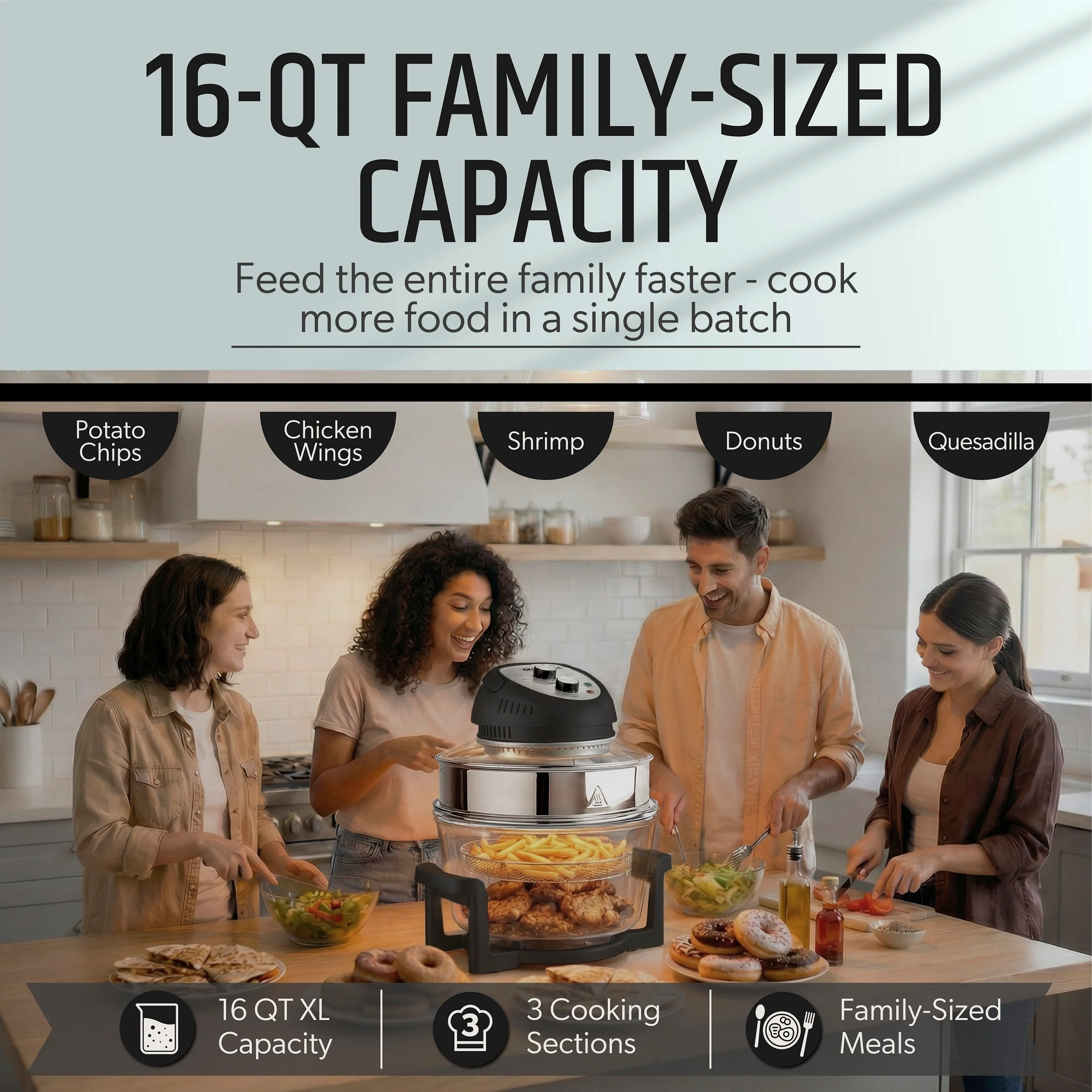 Granitestone Glass Air Fryer XL - Healthier, Crispier Cooking - 16 Quart Extra Large Oil-Less Convection Oven - Image 9