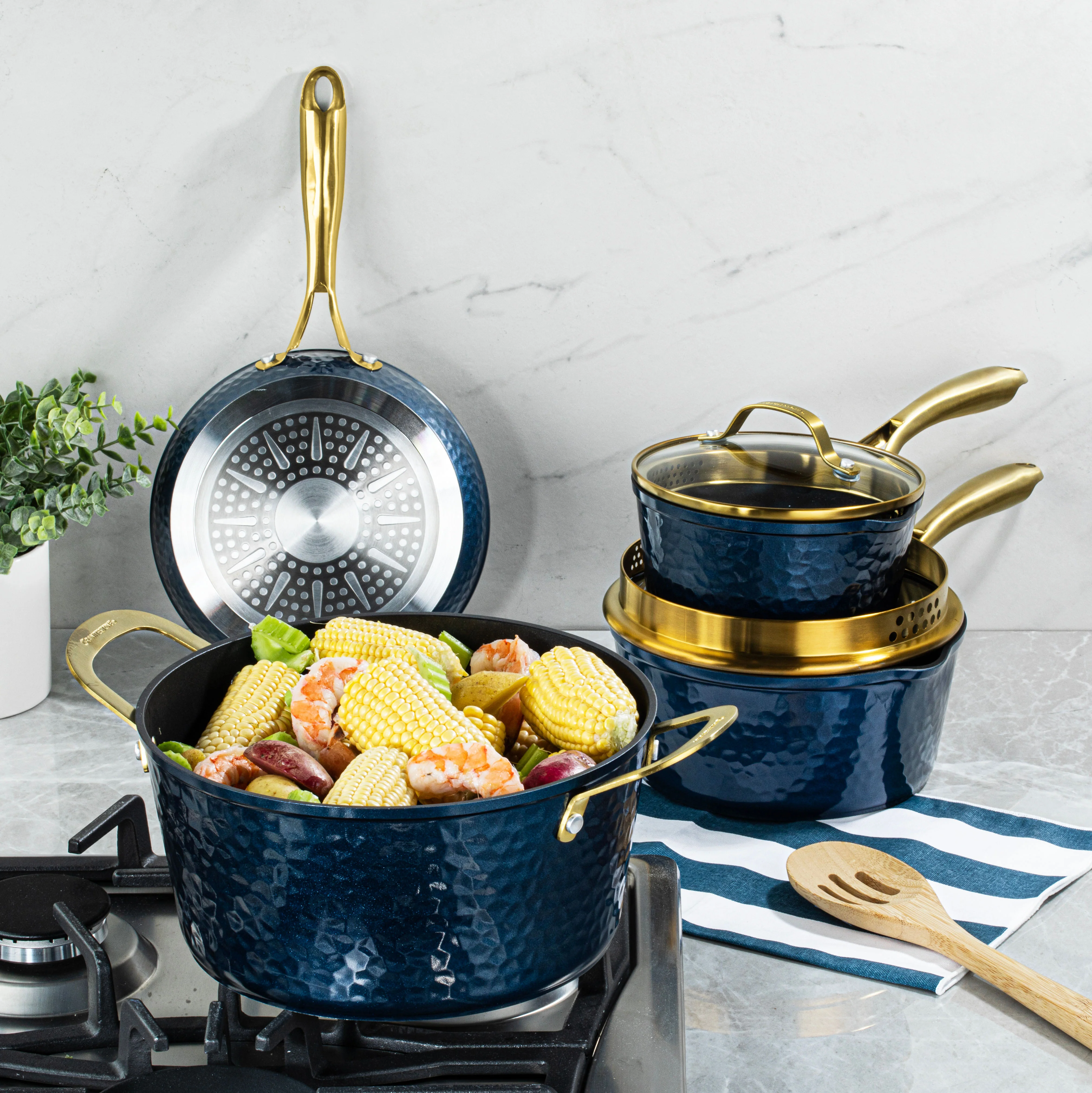 Granitestone Charleston Collection - Hammered Cookware - Frying Pan, Available in Navy, Black, and White - Image 12
