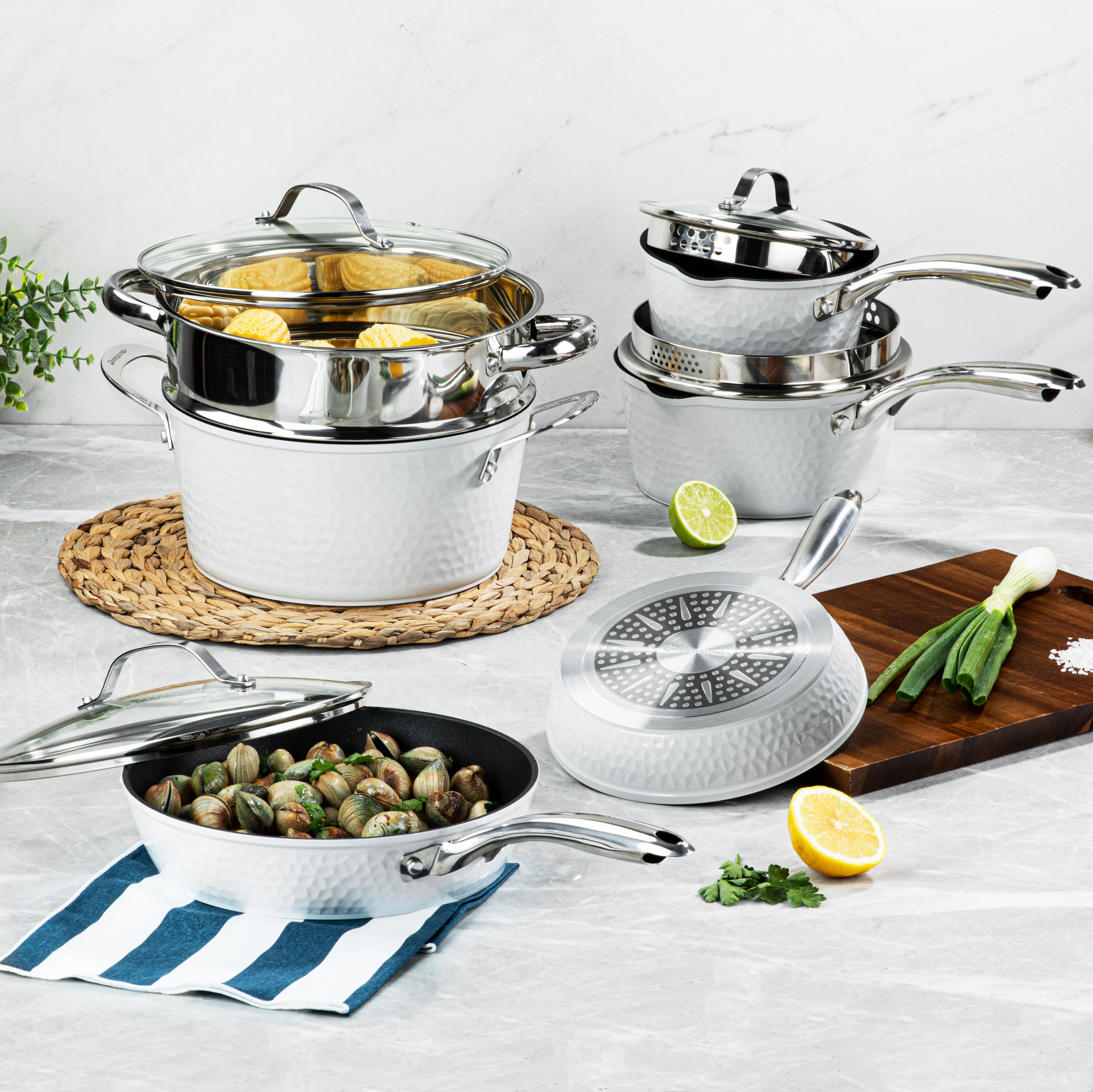 Granitestone Charleston Collection - Hammered Cookware - Frying Pan, Available in Navy, Black, and White - Image 13