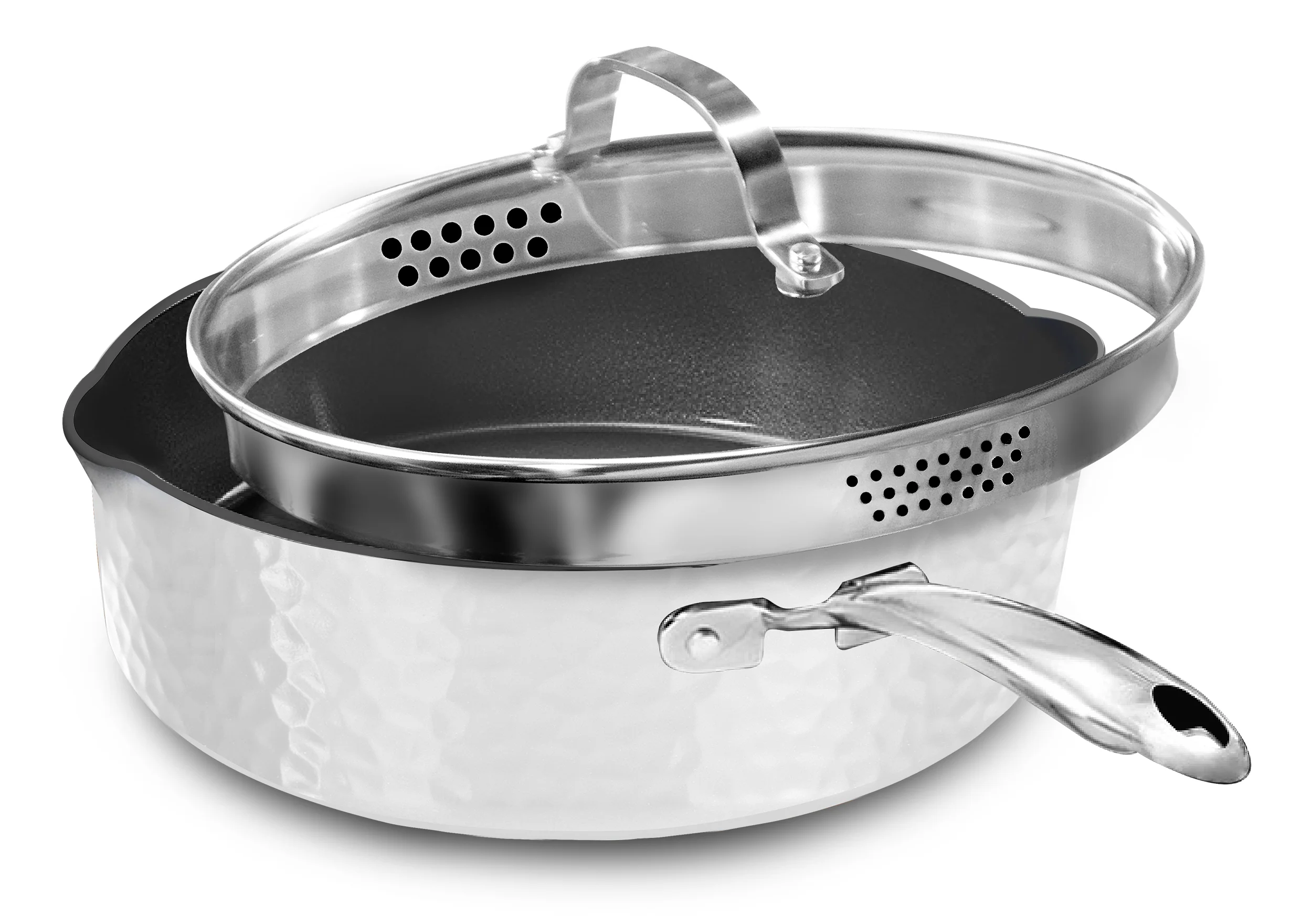 Granitestone Charleston Collection - Hammered Cookware - Sauté Pan, Available in Navy, Black, and White - Image 3
