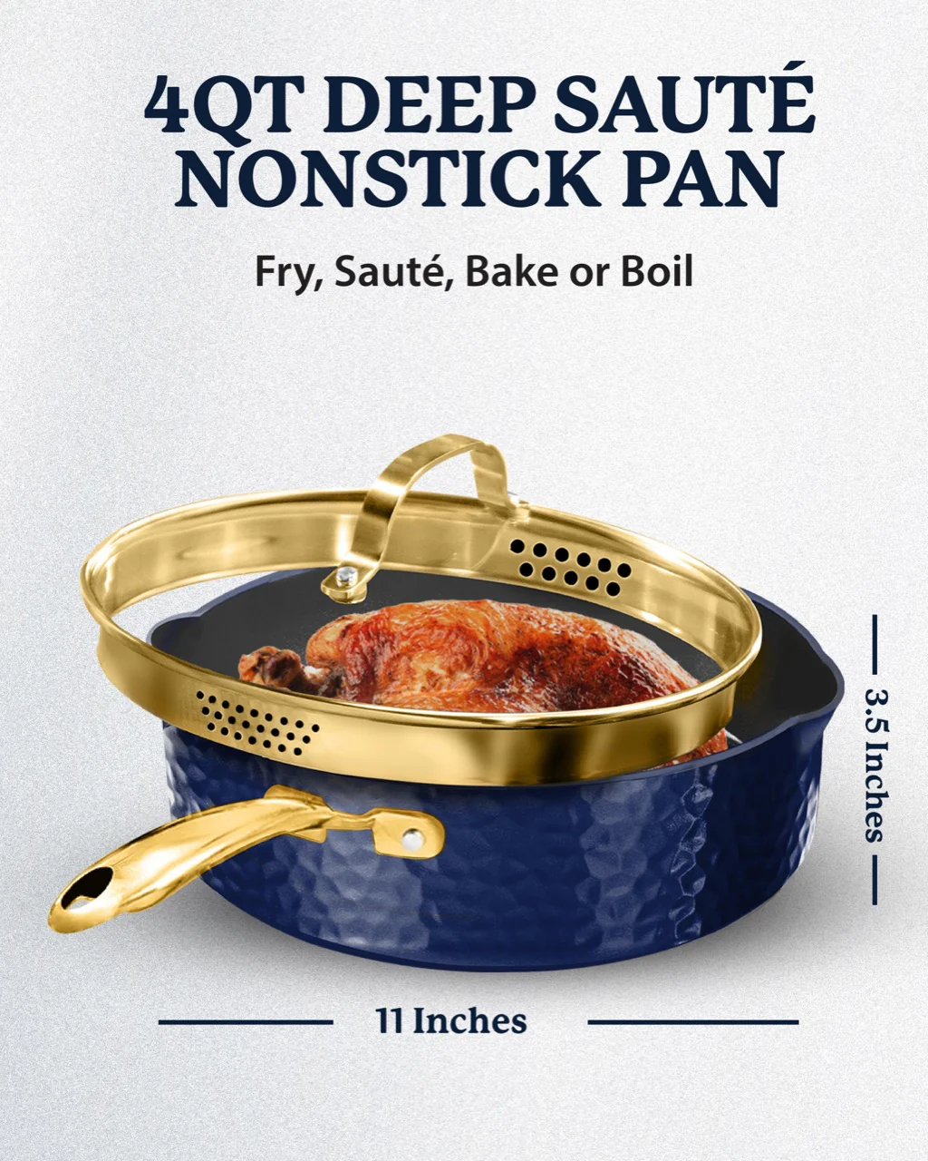 Granitestone Charleston Collection - Hammered Cookware - Sauté Pan, Available in Navy, Black, and White - Image 4