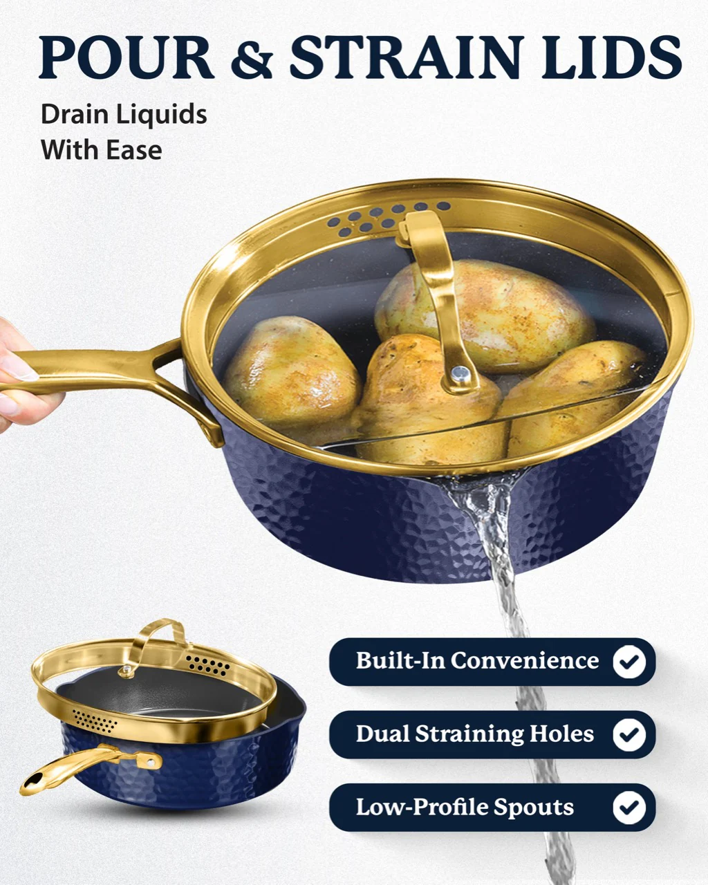 Granitestone Charleston Collection - Hammered Cookware - Sauté Pan, Available in Navy, Black, and White - Image 7