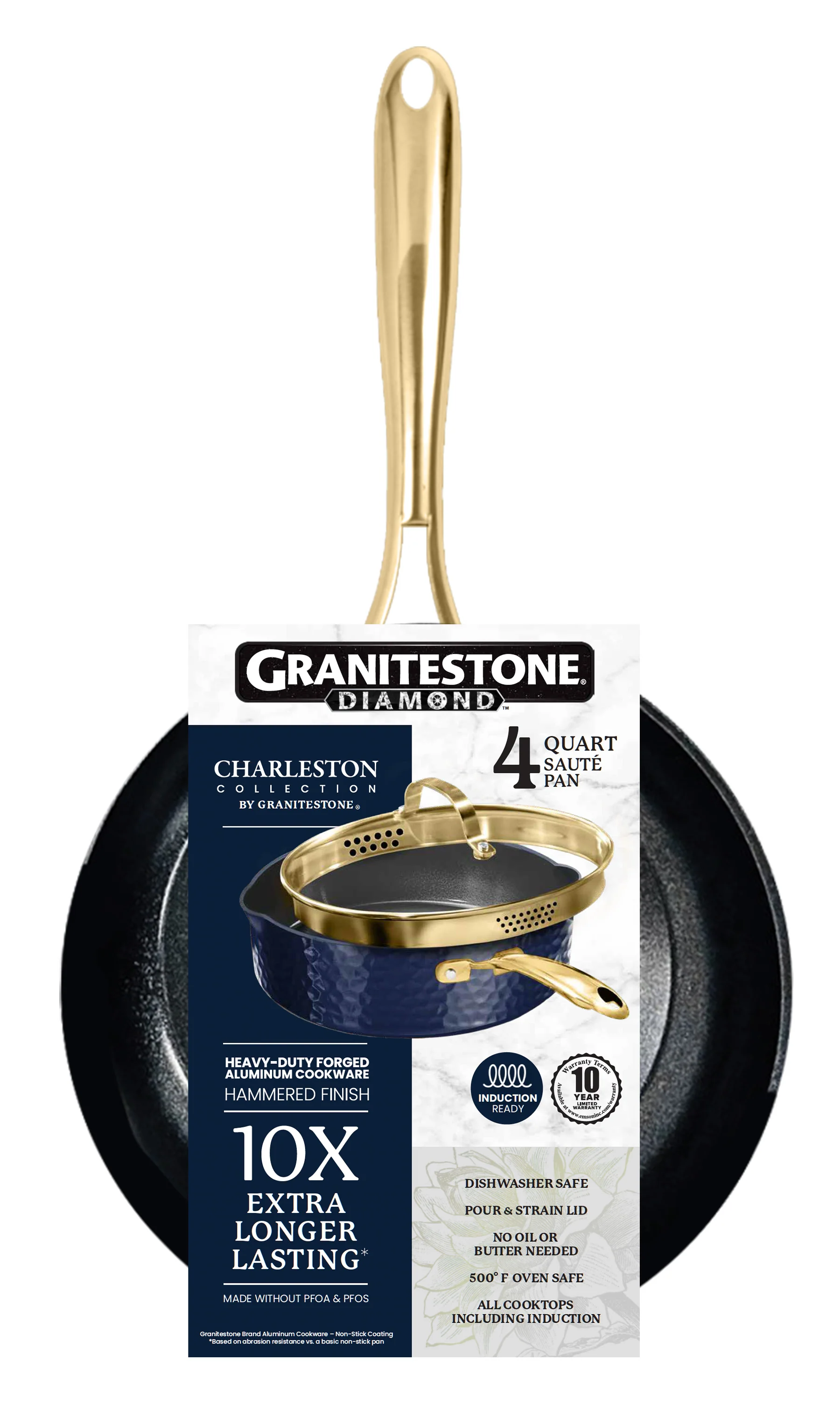 Granitestone Charleston Collection - Hammered Cookware - Frying Pan, Available in Navy, Black, and White - Image 10
