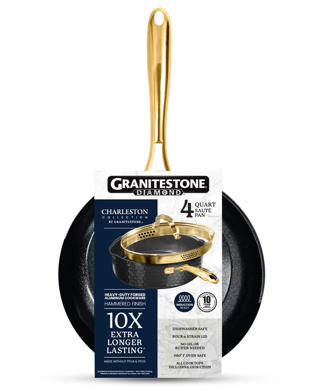 Granitestone Charleston Collection - Hammered Cookware - Frying Pan, Available in Navy, Black, and White - Image 14