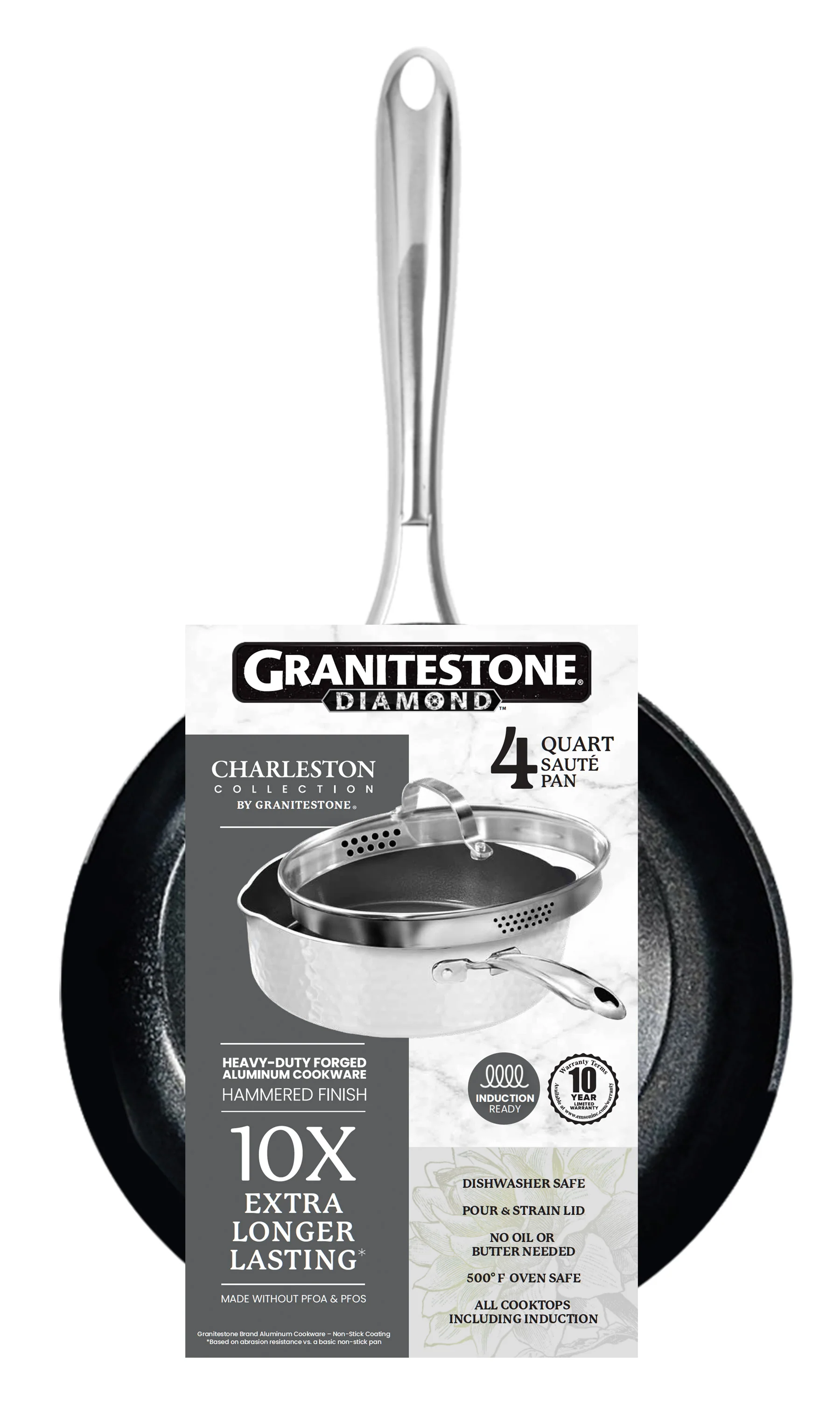 Granitestone Charleston Collection - Hammered Cookware - Frying Pan, Available in Navy, Black, and White - Image 15