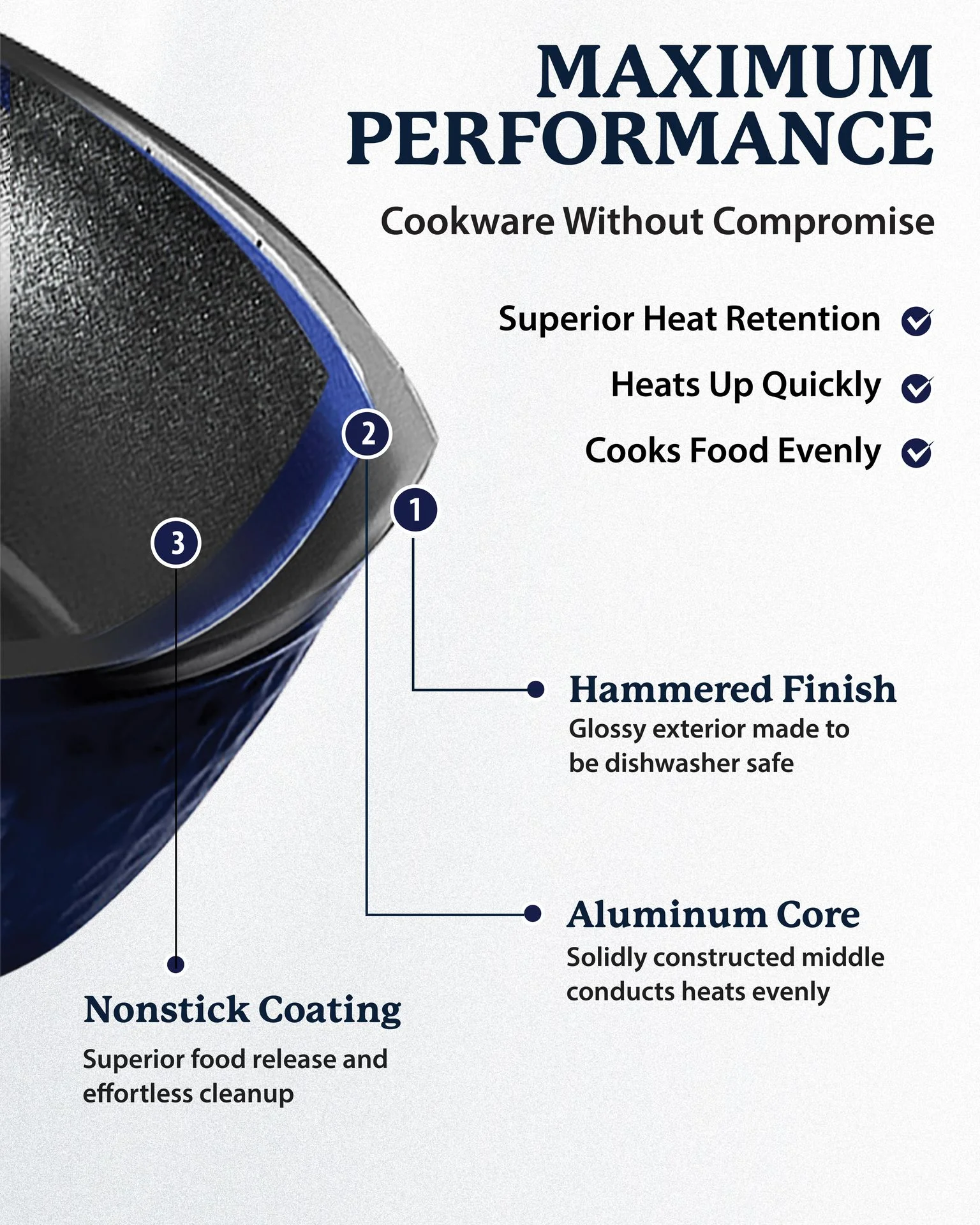 Granitestone Charleston Collection - Hammered Cookware - Frying Pan, Available in Navy, Black, and White - Image 4