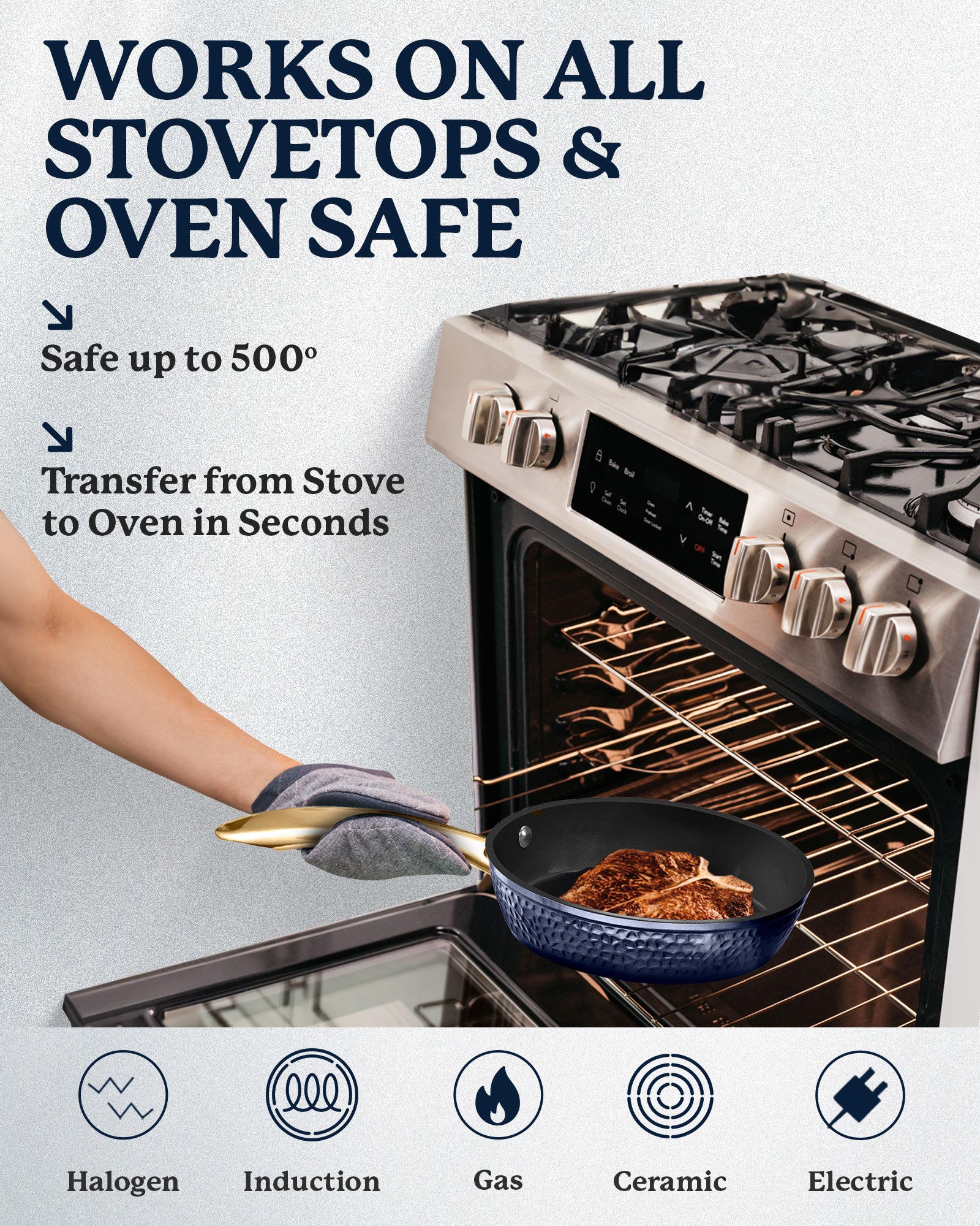 Granitestone Charleston Collection - Hammered Cookware - Frying Pan, Available in Navy, Black, and White - Image 5