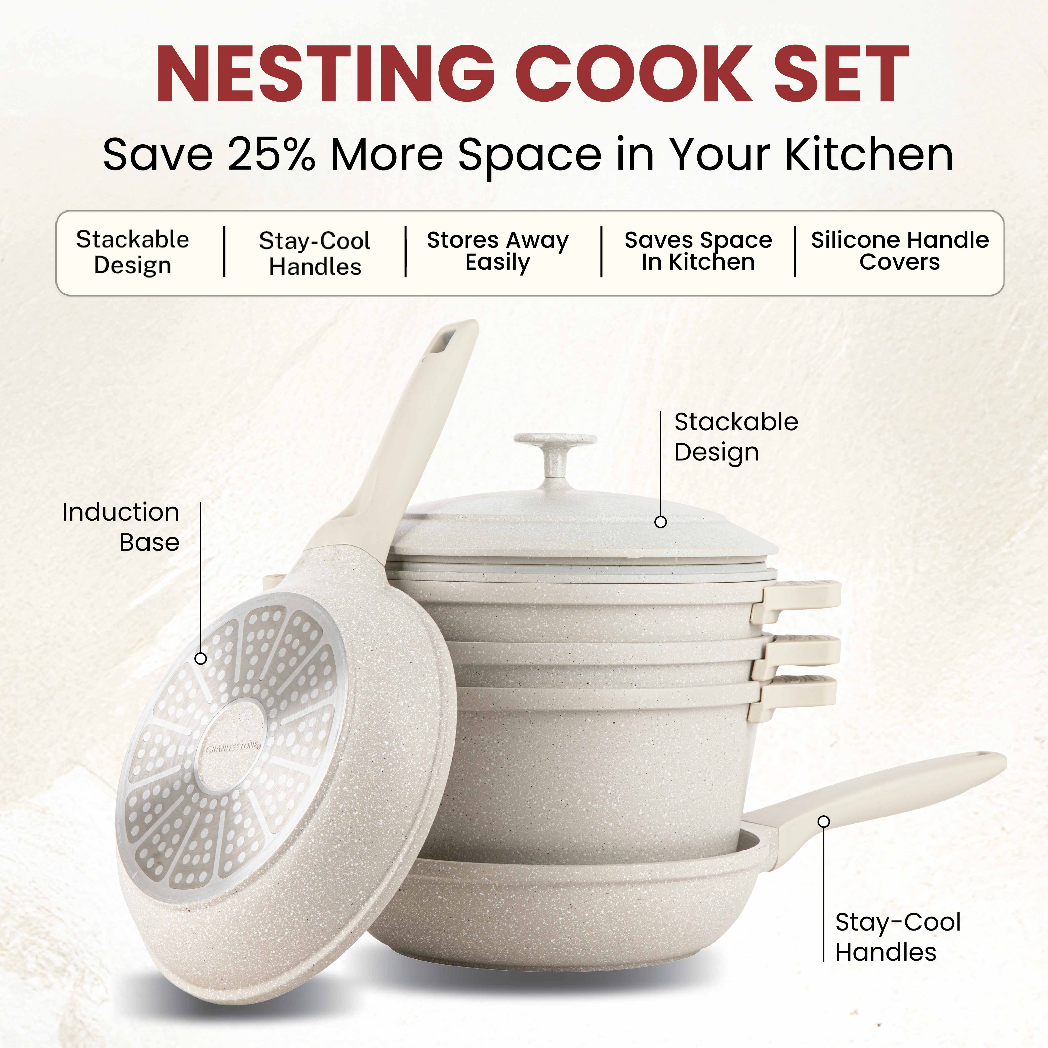 Granitestone 8-Piece Nesting Cookware Set - Image 4