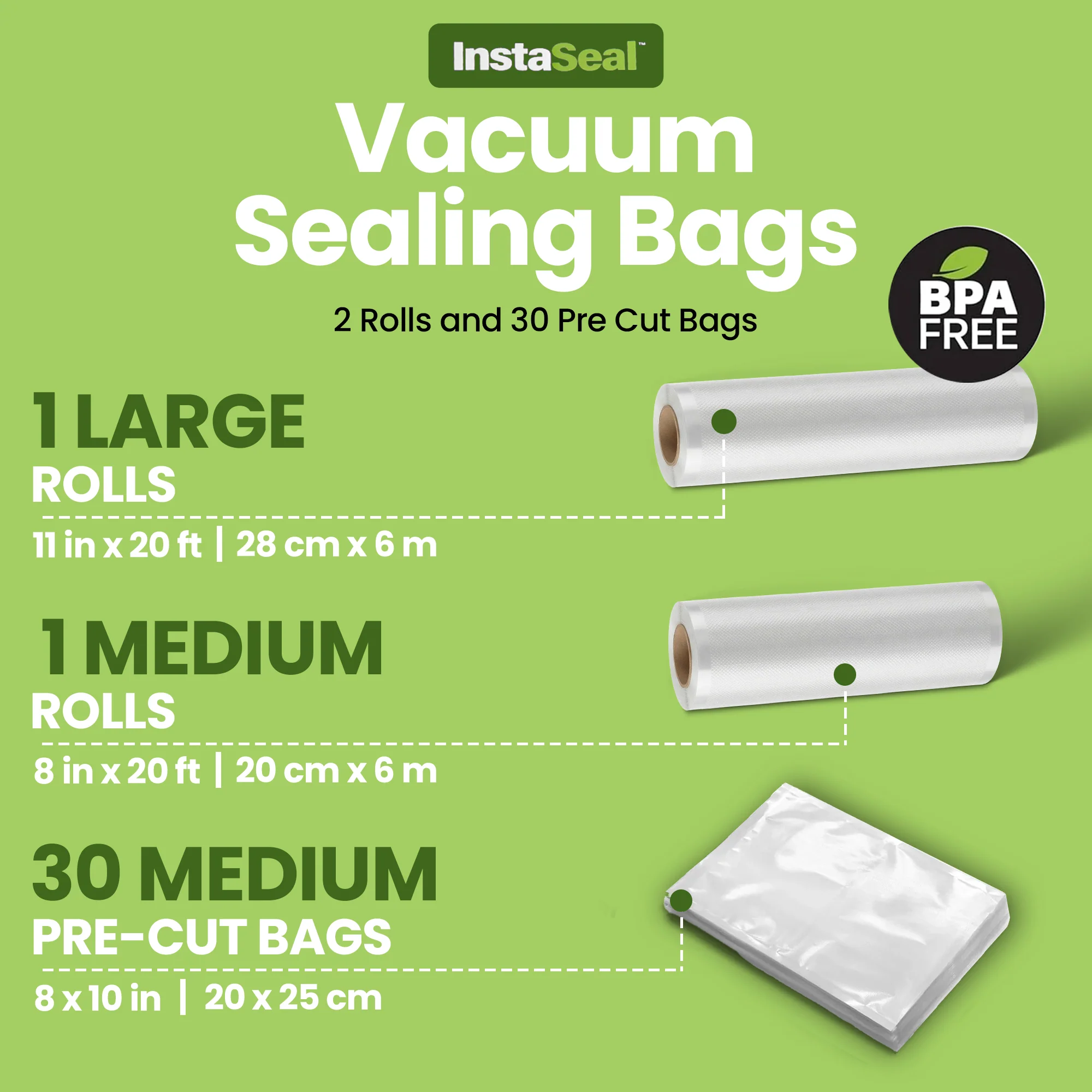InstaSeal Vacuum Sealing Bags – Replacement Rolls & Pre-Cut Bags for Food Storage - Image 2