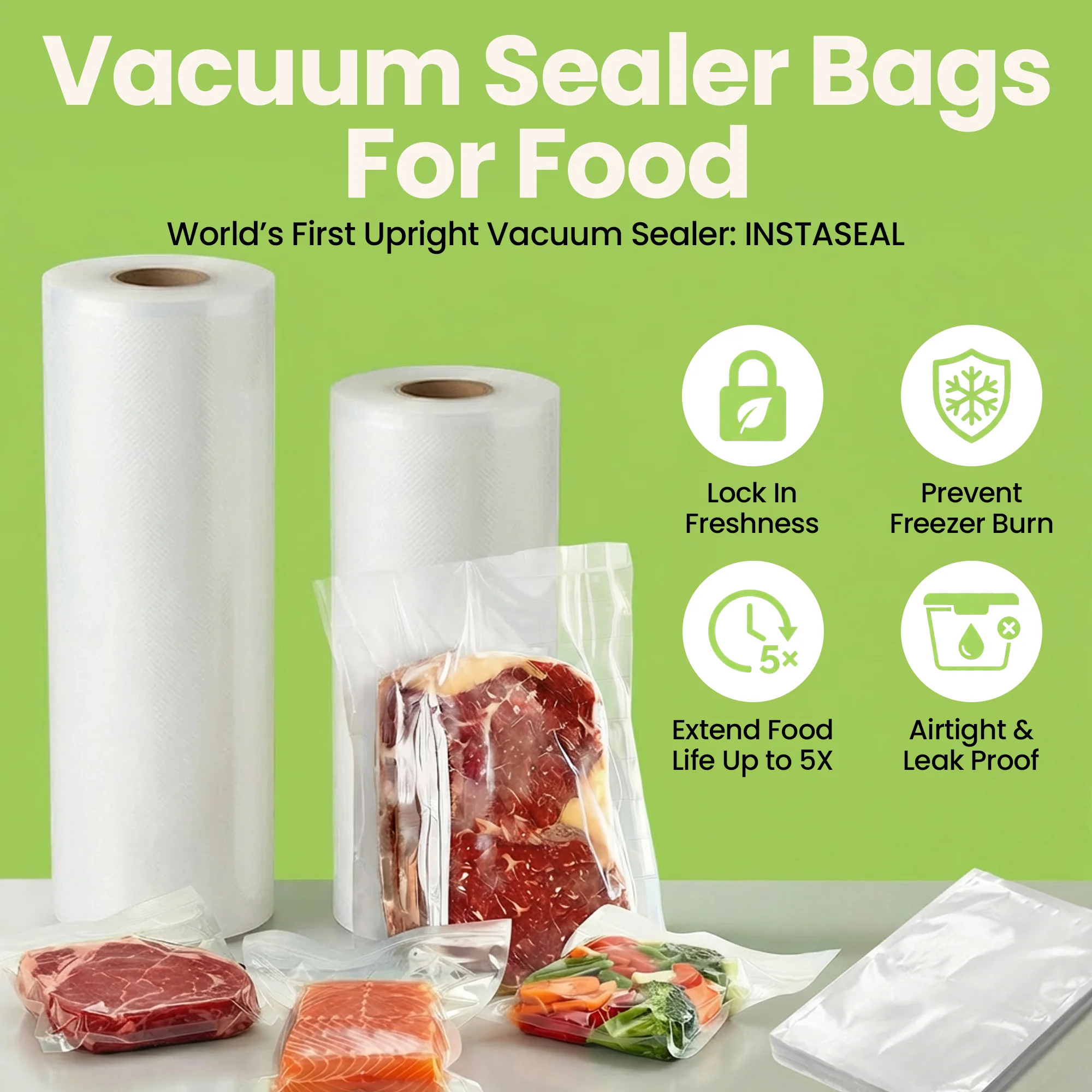 InstaSeal Vacuum Sealing Bags – Replacement Rolls & Pre-Cut Bags for Food Storage - Image 3