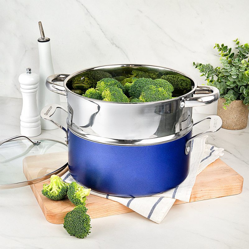 blue steamer pot